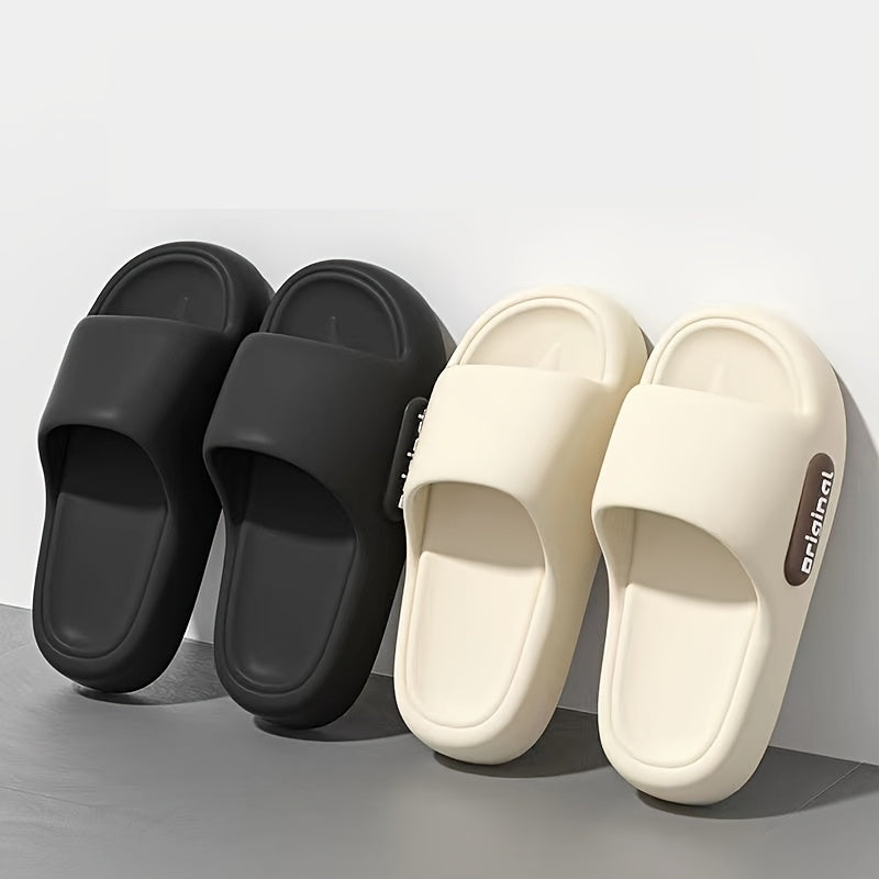 Stylish solid color slippers with soft soles, ideal for indoor use. Made with EVA material that's easy to clean in the machine.