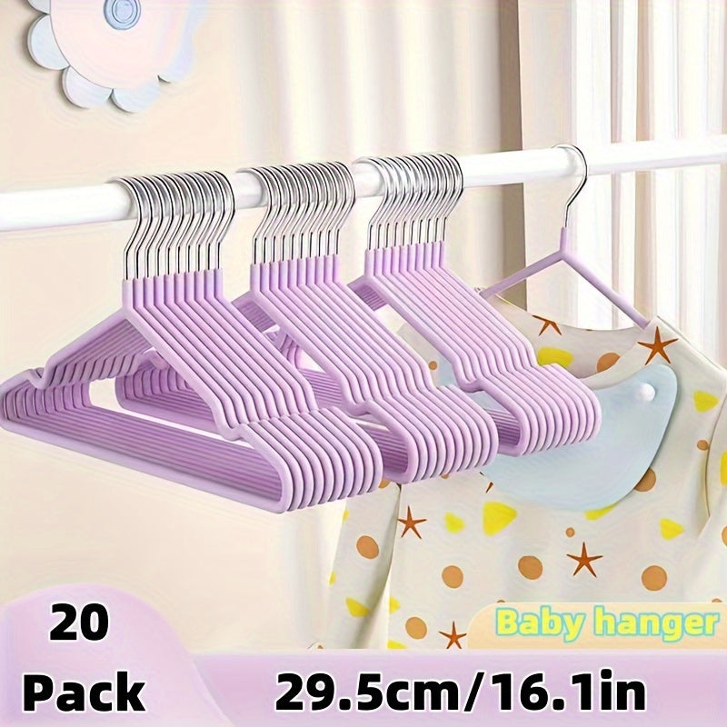 20 to 30 pieces of baby clothes storage hangers, kid clothes drying racks that are durable and anti-slip. Perfect for organizing and storing clothes in the bathroom, bedroom, closet, wardrobe, home, or dorm.