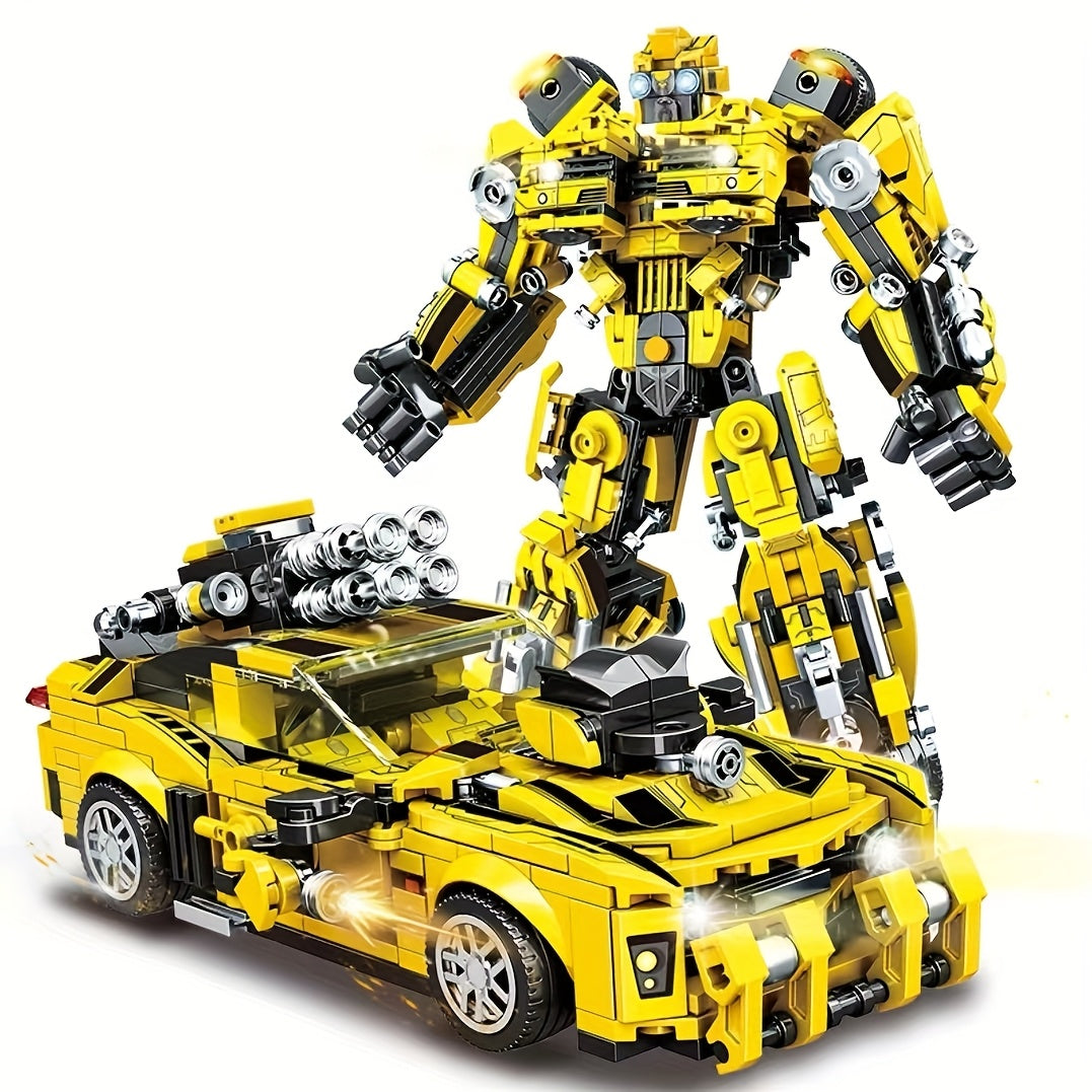 Transforming Robot and Car Building Blocks Set with 1000+ pieces, made of ABS plastic. Creative 2-in-1 model bricks for educational DIY home decor gift.