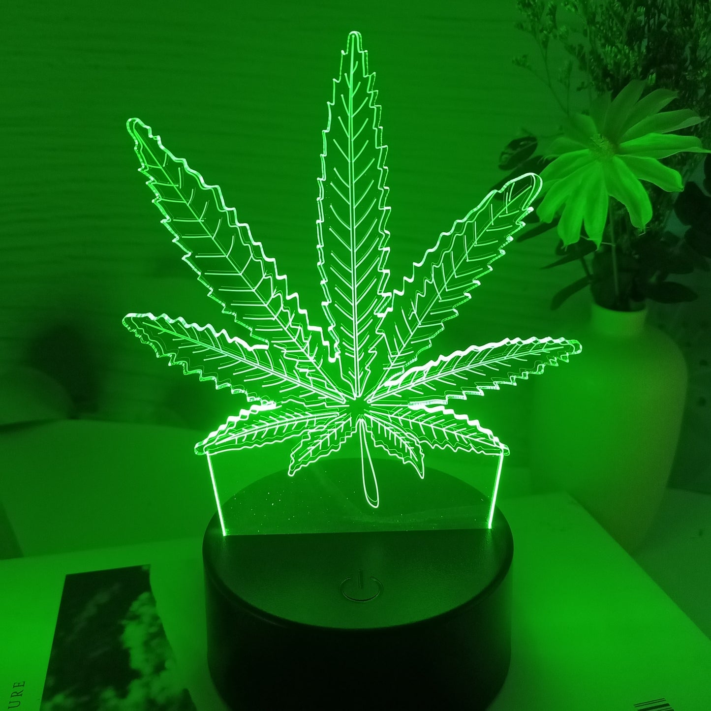 Maple Leaf 3D Visual Night Light with USB power, touch control, dimmable desk lamp and glass shade for elegant home decor.