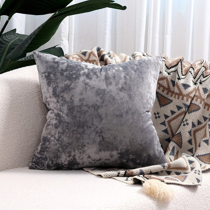 Luxurious velvet throw pillow cover with speckled texture, perfect for sofa and bed. Contemporary style with zip closure, machine washable. Made of 100% polyester.