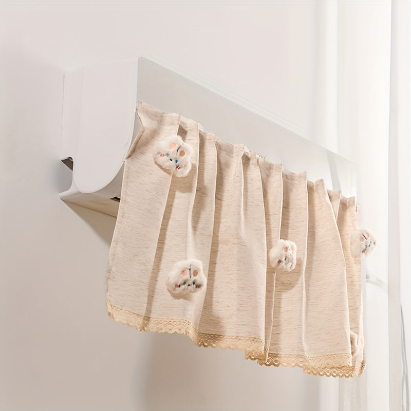 Windproof Air Conditioning Curtain with Breathable Material that Blocks Cold Air, featuring an adorable plush doll attachment. This Anti-Blowing, Windproof Door Curtain is perfect for keeping out dust and drafts in style with its gauze fabric art design.