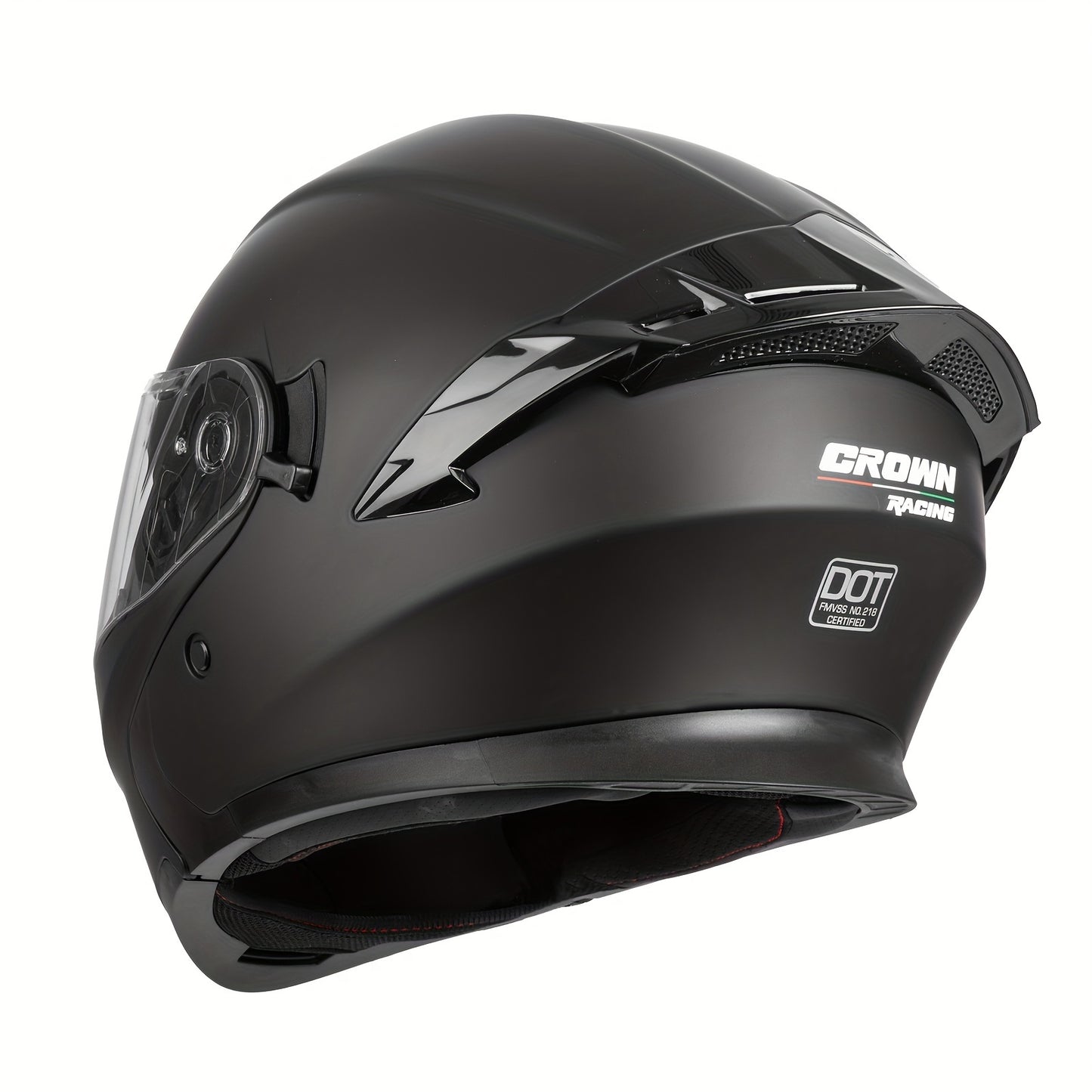 Black Open Face Crownracing Modular Motorcycle Helmet with Dual Flip-Up Visors