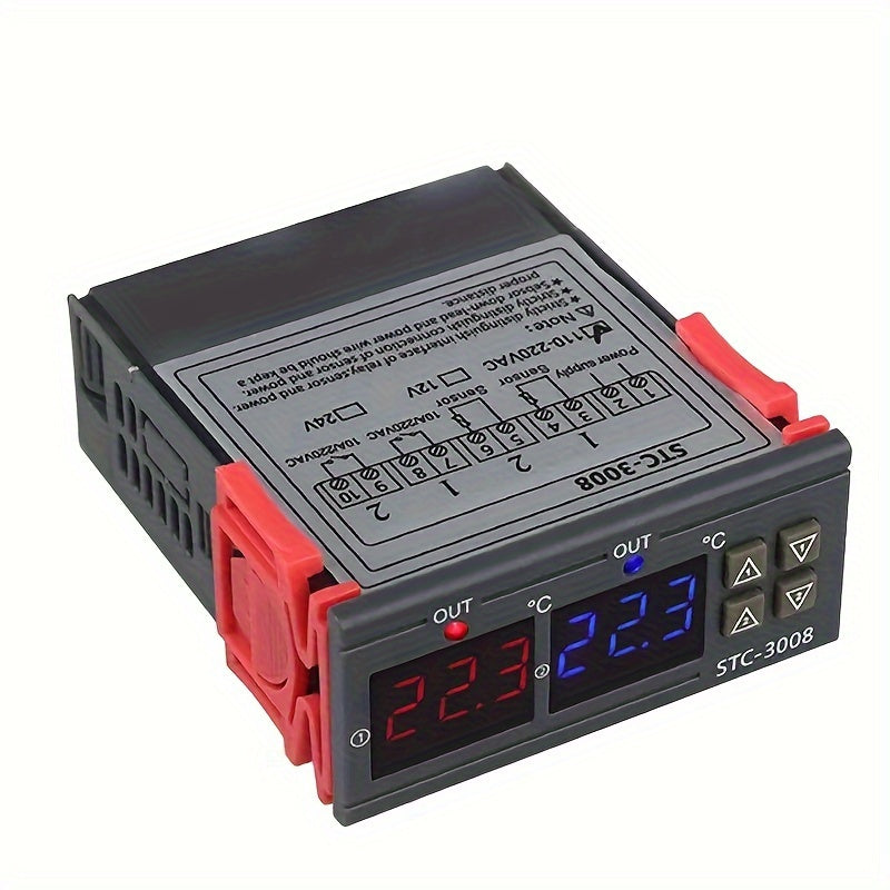 STC-3008 Smart Dual Control Temperature Controller with Digital Display - 110V/220V, Battery-free - Perfect for Aquariums