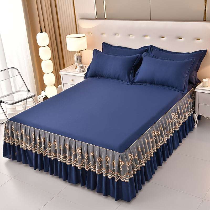 Luxury 3pcs Tassel Lace Bed Skirt Set - Soft, Breathable, Non-Slip, Allergy-Friendly, Machine Washable - Ideal for Bedroom, Guest Room, Hotel Decor.