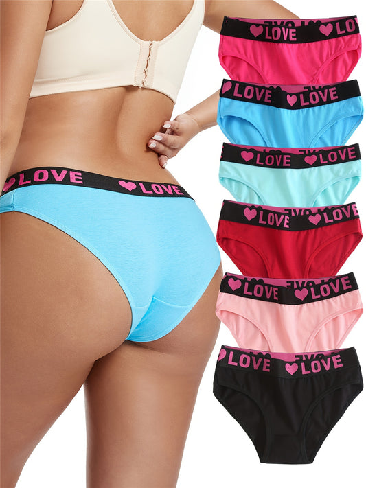 6pcs Women's Sexy Briefs with Letter Print Waistband - Comfortable, Breathable & Butt-Lifting Triangle Underwear