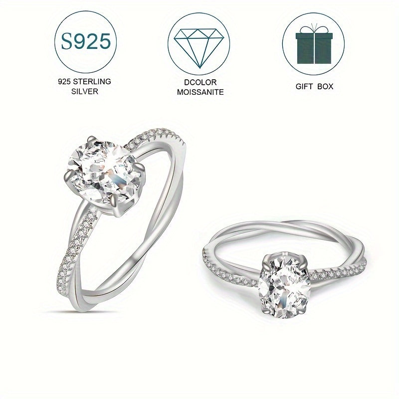 Elegant 925 Sterling Silver Egg Shaped Moissanite Ring - Hypoallergenic, 2ct, Perfect for Women, Wife, or Girlfriend, Comes with Moissanite Certificate and Beautifully Packaged Gift Box