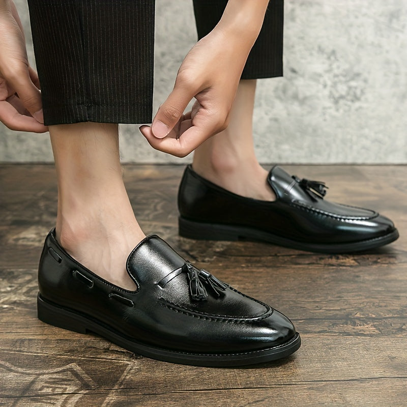 Men's Tassel Loafers - Business Casual Slip-On Oxfords with Round Toe, Faux Upper/Inner, Rubber Sole, Versatile Dress Shoes