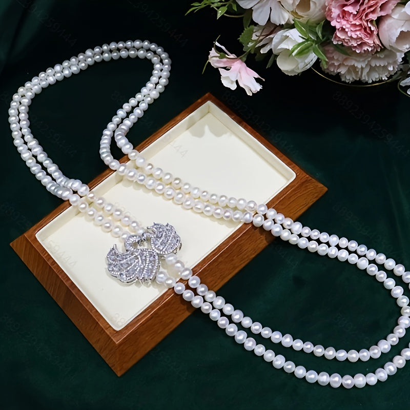 Timeless Double-Strand Freshwater Pearl Necklace for Women - Classic and Chic, No Plating - Sophisticated Present for Mardi Gras, Perfect for Every Season and Event