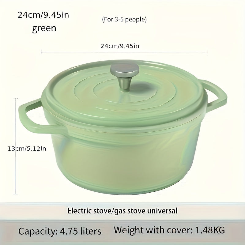 Multi-functional Enamel Soup Pot with Lid - Made from Cast Aluminum, Featuring Dual Handles, Ceramic Coating, Ideal for Home Kitchens, Suitable for Stove-top Cooking, Suitable for Stir-frying, Ceramic Inner Lining for Easy Cleaning.