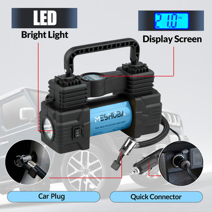 MESHUBA 12V Portable Tire Inflator - High-Pressure Air Compressor with Digital Gauge - Ideal for Cars, Bikes - Blue, Motor Ball - 150PSI Air Pump
