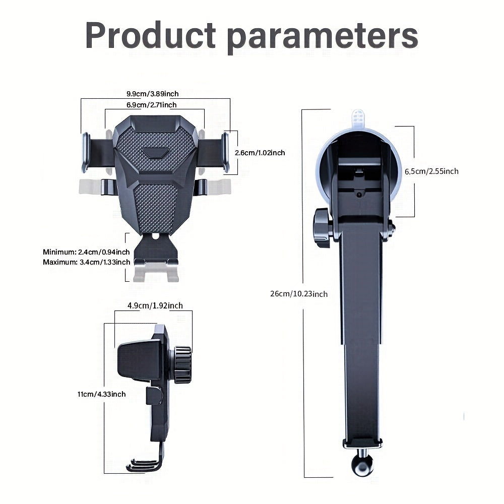 360 degree adjustable car phone holder mount for various phone models with horizontal and vertical screen options.