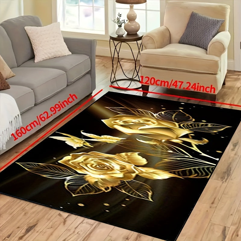 Floral 3D Print Flannel Area Rug - Non-Slip, Easy to Clean for Kitchen, Living Room, Bedroom, Dining - Ideal for Home Decor & Holiday Celebrations