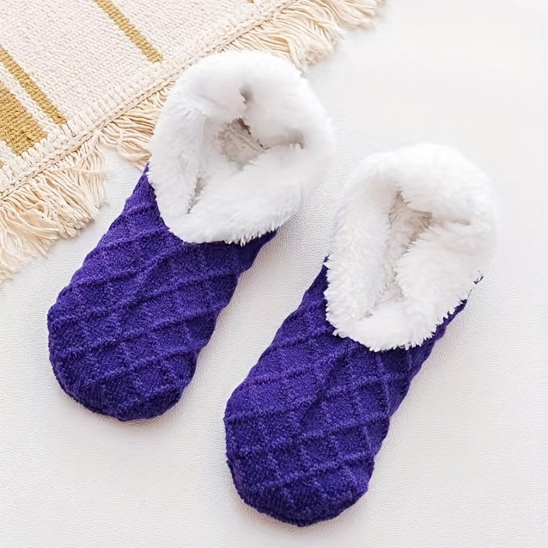 Women's warm non-slip coral fleece floor socks with plush knitted design.