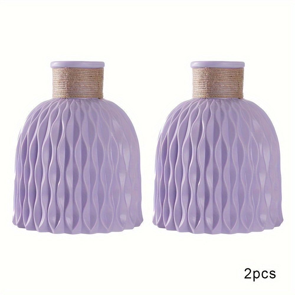 2 Bohemian white plastic vases, 14.99cm tall, for artificial flowers - ideal for weddings and home decor.