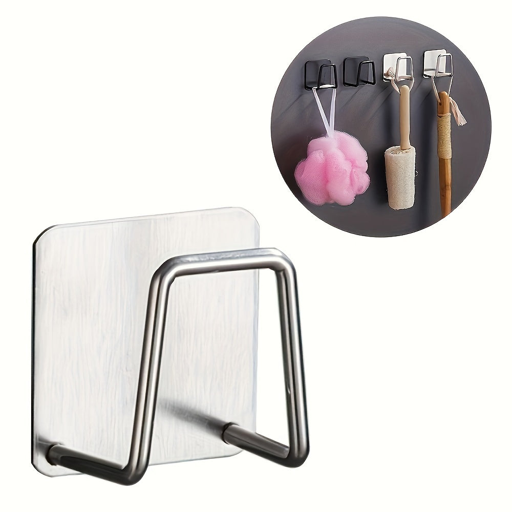 Sleek Stainless Steel Kitchen Sink Organizer with Adhesive Sponge Rack and Drain Rack | Convenient Wall-Mounted Hook for Fabrics and Accessories, Ideal for Organizing Kitchen Storage Items