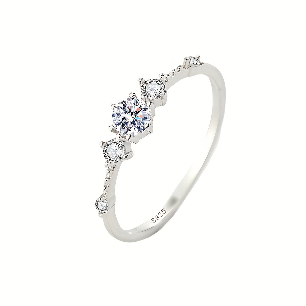 Dazzling Zirconia Inlaid Ring Made of 925 Sterling Silver - Perfect for Everyday Wear and Special Occasions, a High-Quality Gift for Women's Birthday