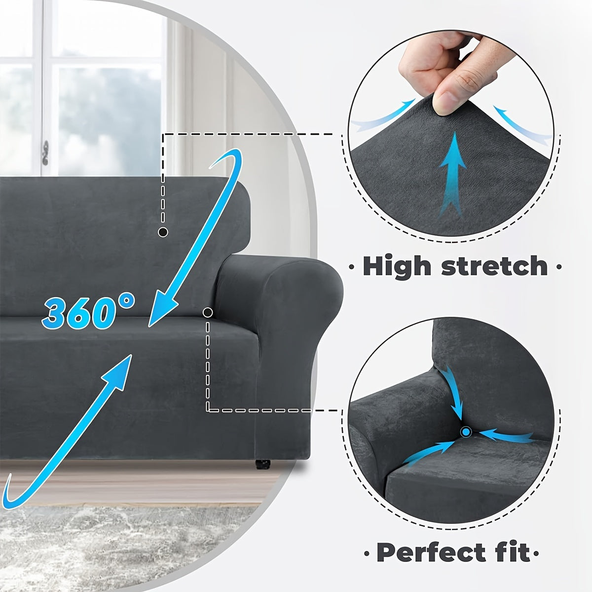 Thickened velvet sofa cover with elastic bottom for all seasons, suitable for pets and provides universal anti-scratch protection for living room home decor.