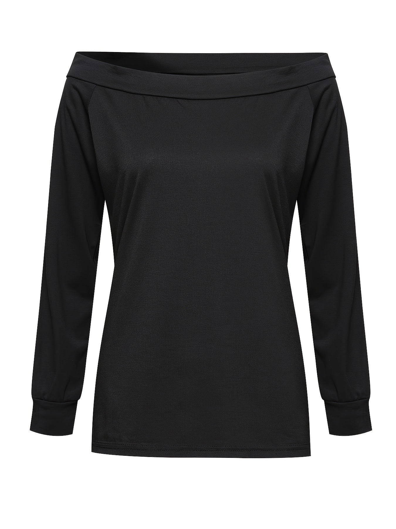 Stylish off-shoulder lounge top with long sleeves for fall, made of stretchy fabric for women's loungewear.