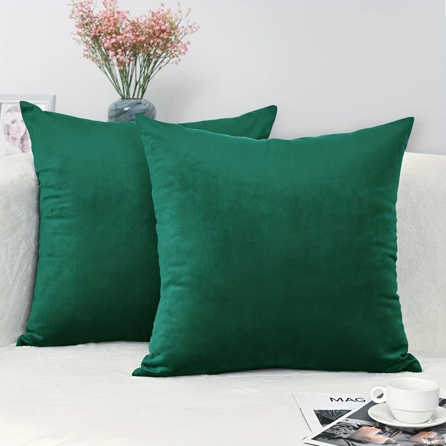 Two velvet soft solid color pillowcases for sofa, bedroom, car - 18x18 inches (45x45cm)