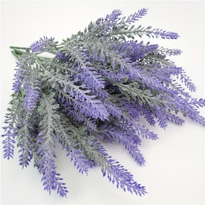 4 bundles of artificial lavender faux plastic purple flowers for indoor and outdoor home decor.