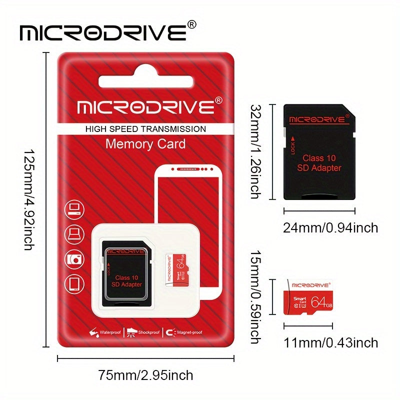 MICRODRIVE TF SD Memory Card - High-Speed Class 10 U3 UHS-I, 4K HD Compatible, Sizes: 4G-256GB, MICRODRIVE