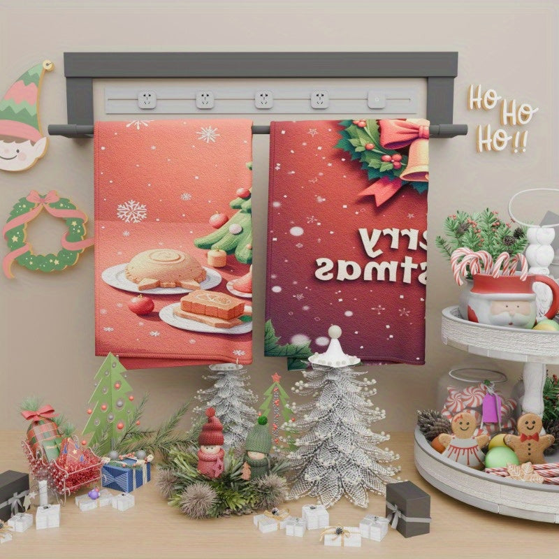 Get into the festive spirit with this set of 2 18*26 inch kitchen towels perfect for Christmas and wintertime. Decorate your kitchen with these soft, Christmas-themed towels featuring snowflake designs and the words "Merry Christmas." Great as a gift