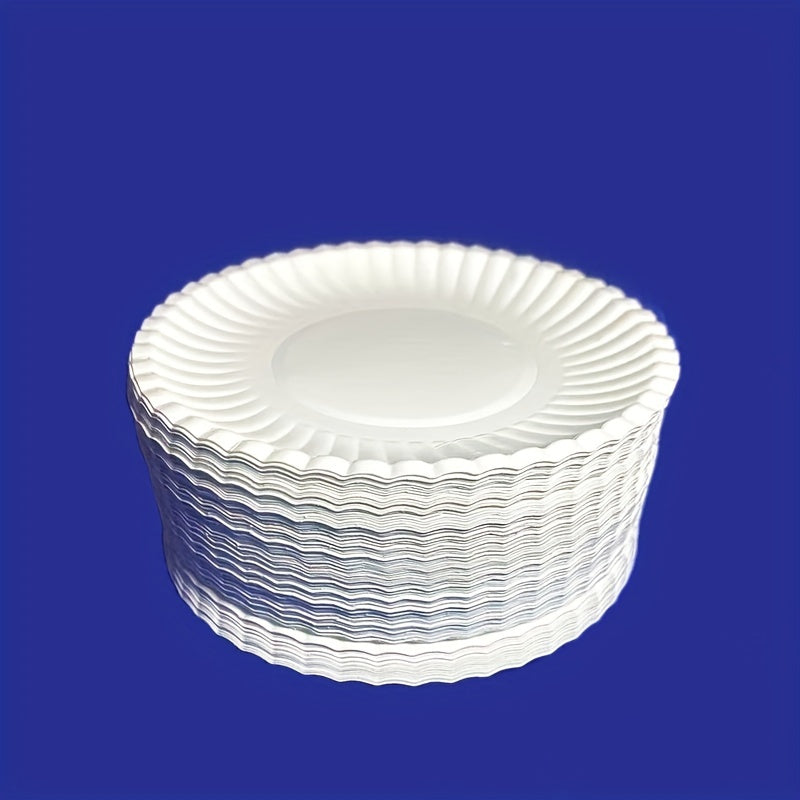 50 White Disposable Paper Plates, each measuring 15.24 cm. Ideal for BBQs, Cakes, Appetizers, Parties, and any event! Made from Wheat Straw, safe to use outdoors. Suitable for Christmas, Halloween, Easter, Hanukkah, Thanksgiving, and more.