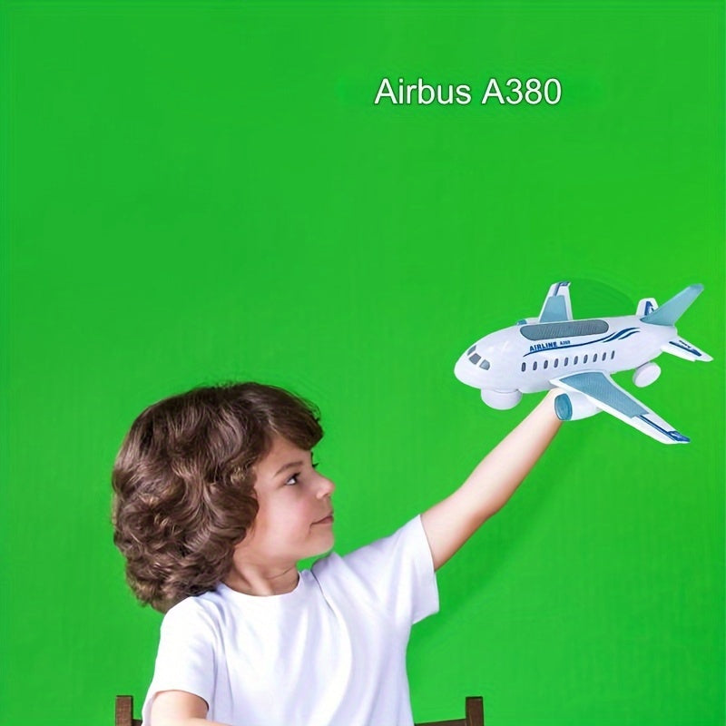 Toy airplane with LED lights and music, perfect gift for kids aged 3-6, made in China.