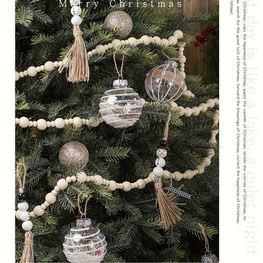 Handmade Rustic Wooden Bead Garland, Christmas Tree Ornament Craft, DIY Home Decor, Bohemian Bead Wreath, Large Wall Hanging for Festive Holiday Decor