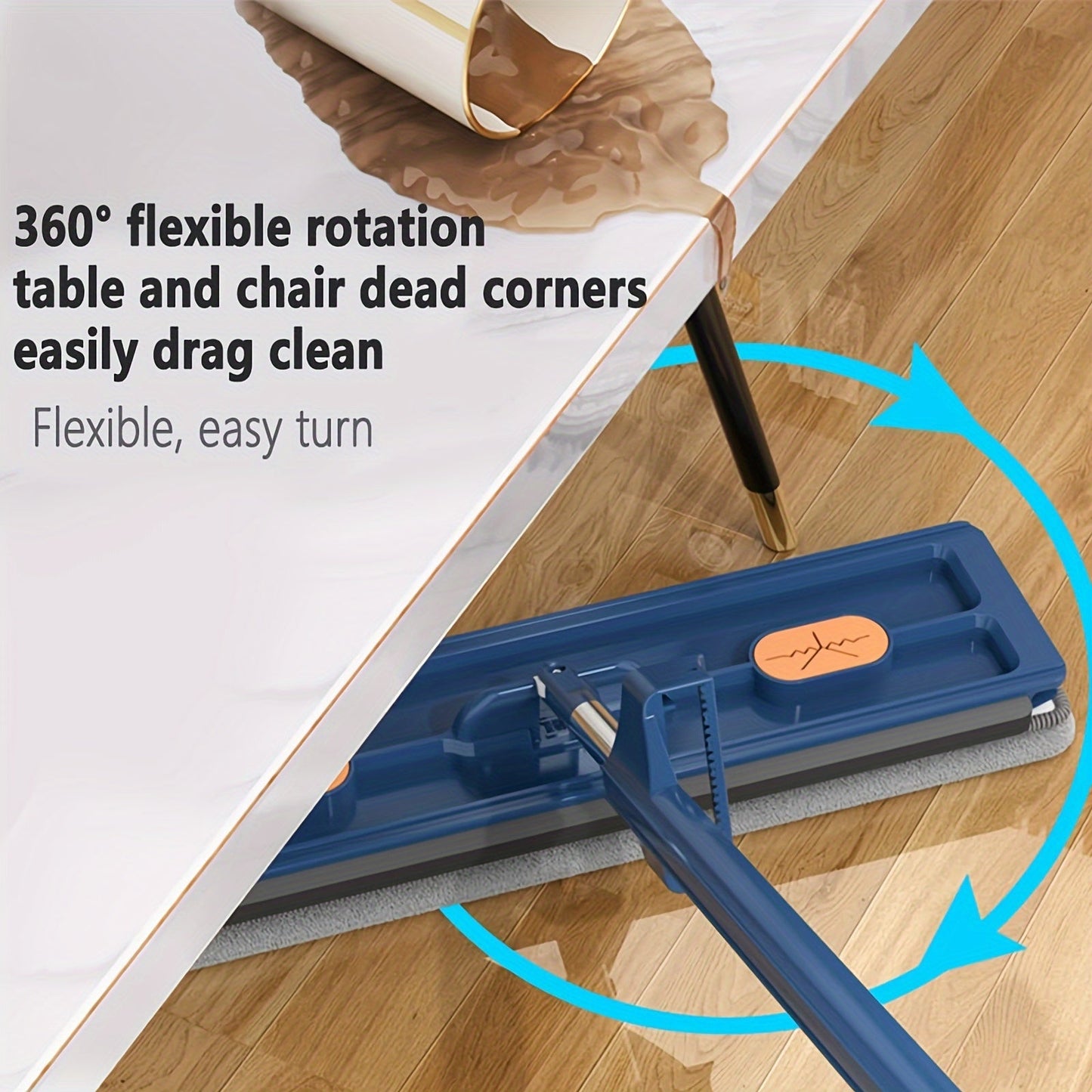 New and Improved for 2024! Large Flat Mop Set with Bucket & Squeegee - 360° Rotation, Ideal for Wet/Dry Cleaning in Kitchen, Bathroom, Living Room, Bedroom - Sturdy Plastic Tool for Home Cleaning Needs