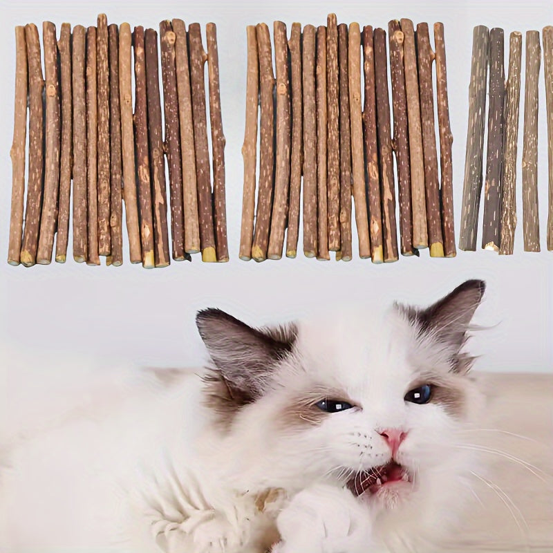 Randomly delivered outer packaging of 5 or 15 pieces of 12.5cm indoor cat molar healthy sticks for strong interaction.