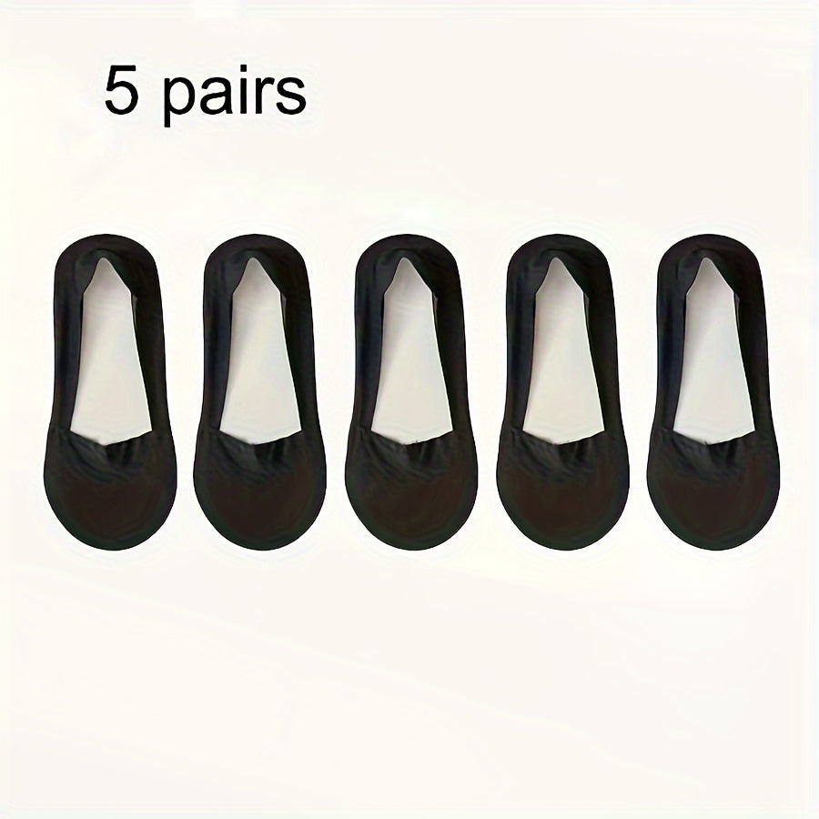 5 pairs of solid ice silk socks for women, non-slip and breathable low cut invisible socks.