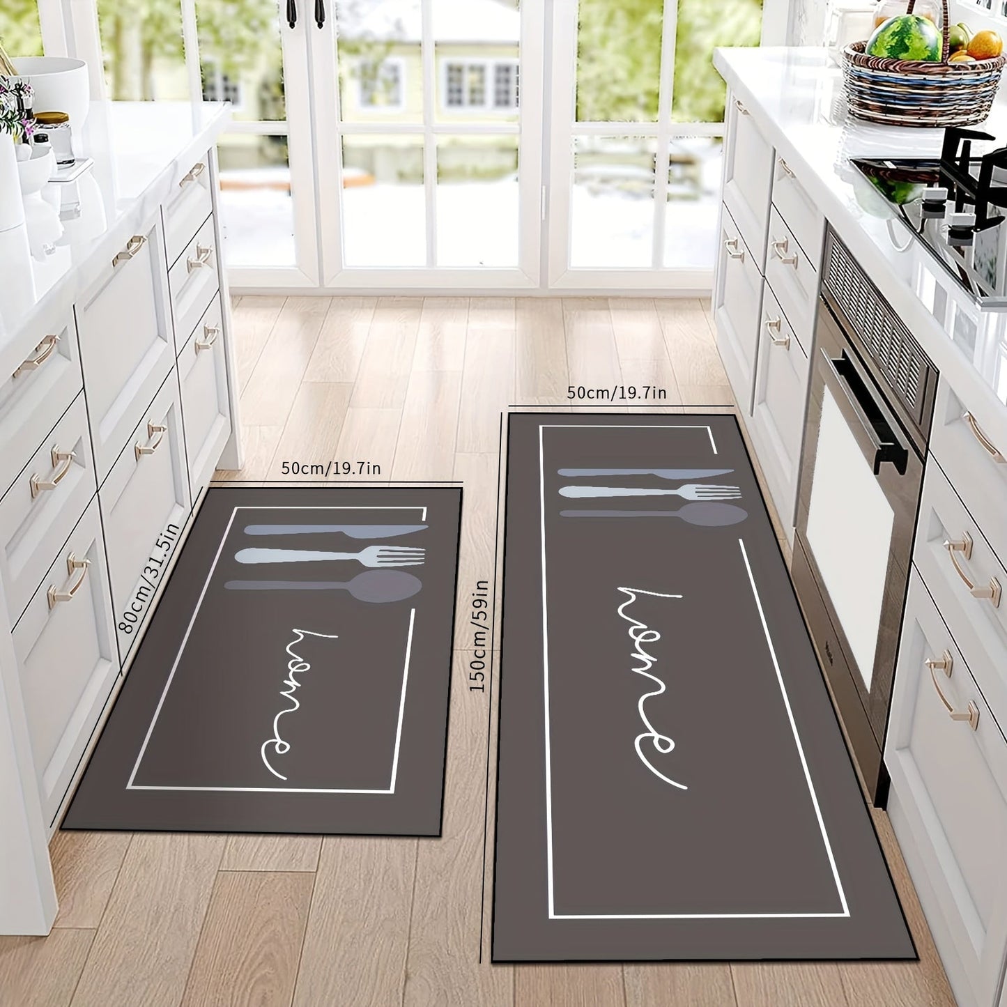 Washable Non-Slip Kitchen Floor Mat with "Home" Design, Durable Polyester Carpet for Bathroom and Kitchen, Machine Washable - 1pc