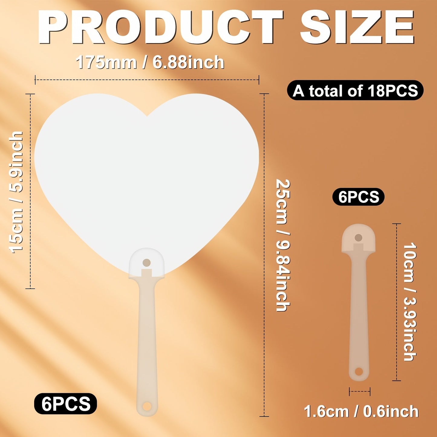 Set of 6 Handheld Church Fans - Double-Sided Sublimation Blanks, PET Plastic Fans for Parties & DIY Projects, includes 3 Unique Shapes