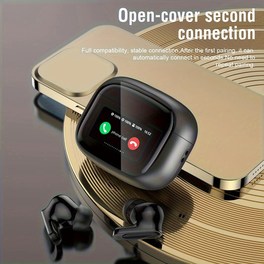 New 2025 Smart Touchscreen Earbuds with BT5.4, Noise Cancelling, Long Battery Life, High Fidelity Sound, Semi-open-back Design, Condenser Microphone, Rechargeable 300mAh Lithium Polymer