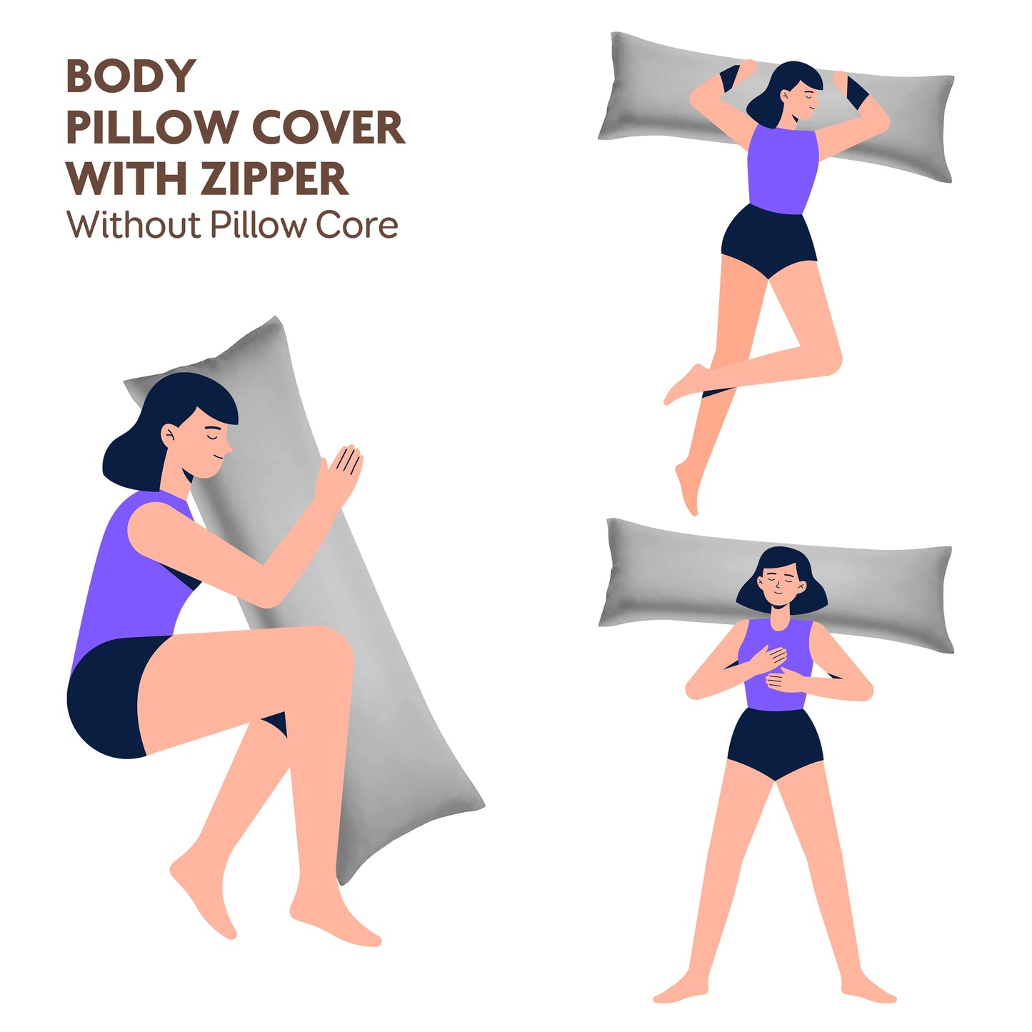 Soft and durable polyester brushed fabric long pillowcase with zipper closure, measuring 51x137cm. Perfect for home bedding decoration. Does not include pillow core.