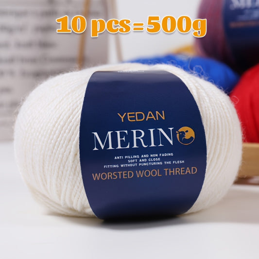 10pcs JIUWEIDIAOWANG 212 Wool Yarn, 500g - Anti-Pilling & Soft for DIY Knitting - Ideal for Fashion Items - Gradient Colors, 95% Wool/5% Polyester.