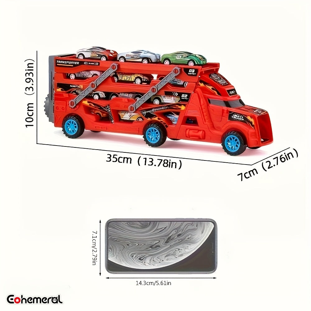 EOHEMERAL Firefighter Catapult Track Car with Transformable, Foldable design, includes 8 Bonus Mini Cars - Ideal Gift for Kids.