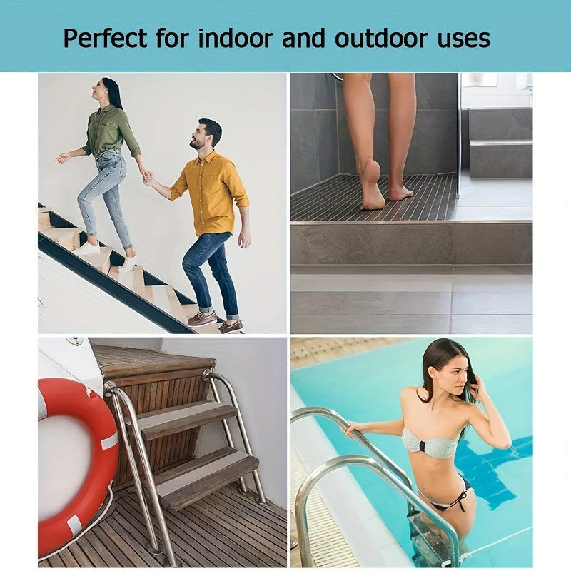 Soft and comfortable clear non-slip grip tape made of waterproof, durable PVC for use in bathtubs, boats, stairs, and floors. Ideal for keeping bare feet secure and slip-free.