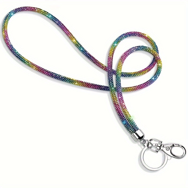 Crystal-studded Office Lanyard with Metal Clasp and Keyring, Sparkly Neck Lanyard for Women, Perfect for ID Cards and Keys