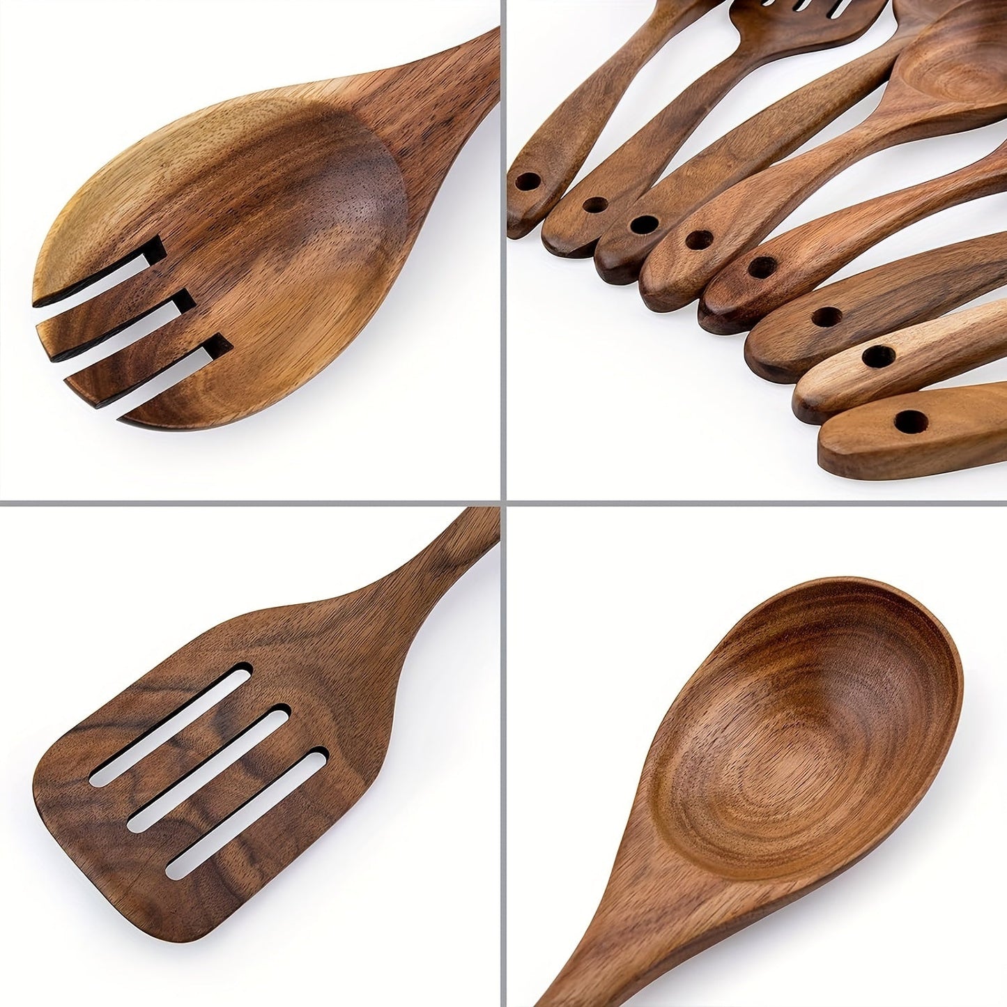 Set of 8 Acacia Wooden Kitchen Utensils, Non-Stick Cookware Tools, Durable Cooking Spoons and Spatulas, Multi-Purpose Kit