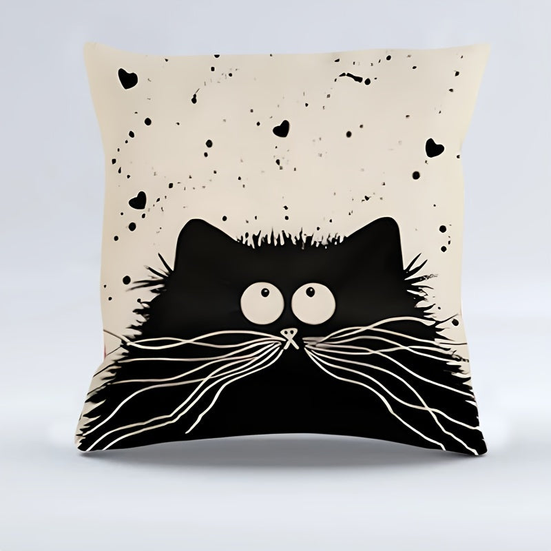 Soft and durable cushion cover featuring a whimsical cat design on both sides. Perfect for cat lovers and home decor enthusiasts. Easy to care for with a zip closure. Cushion not included.