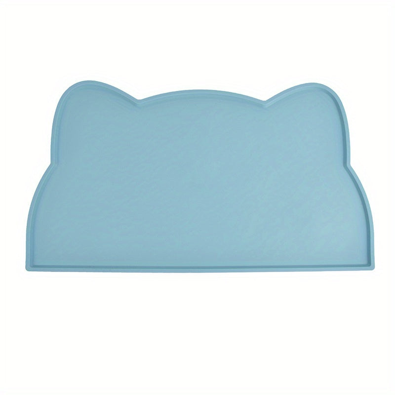 Cat ear-shaped silicone pet feeding mat for cats - non-slip, waterproof, and spill-proof.