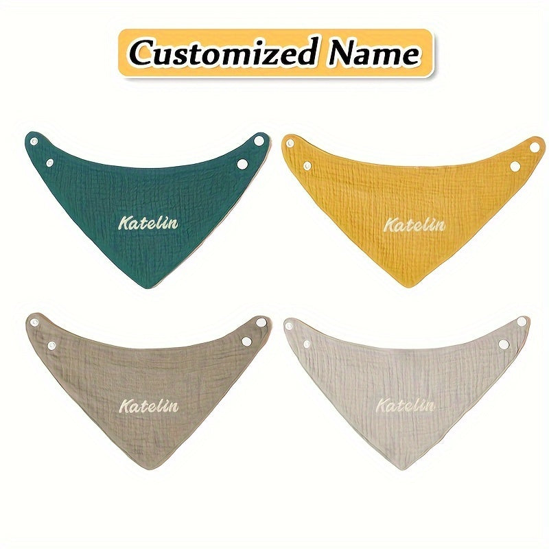 Set of 4 Gauze Triangle Saliva Towels for Kids, Adjustable Buckle Bib for Kids, Feeding Bib, Soft and Breathable, Highly Absorbent, Made from Natural Materials, Personalized Engraving Service Available, Perfect Gift for Kids, Birthdays, Christmas