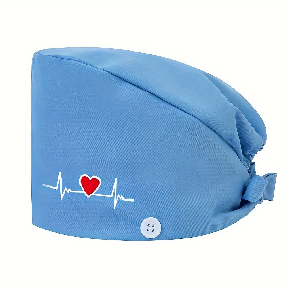 Women's embroidered heart pattern beanie cap made of 100% polyester with breathable, inelastic design. Features sweat-absorbent lining, dust-proof material, and adjustable elastic band.