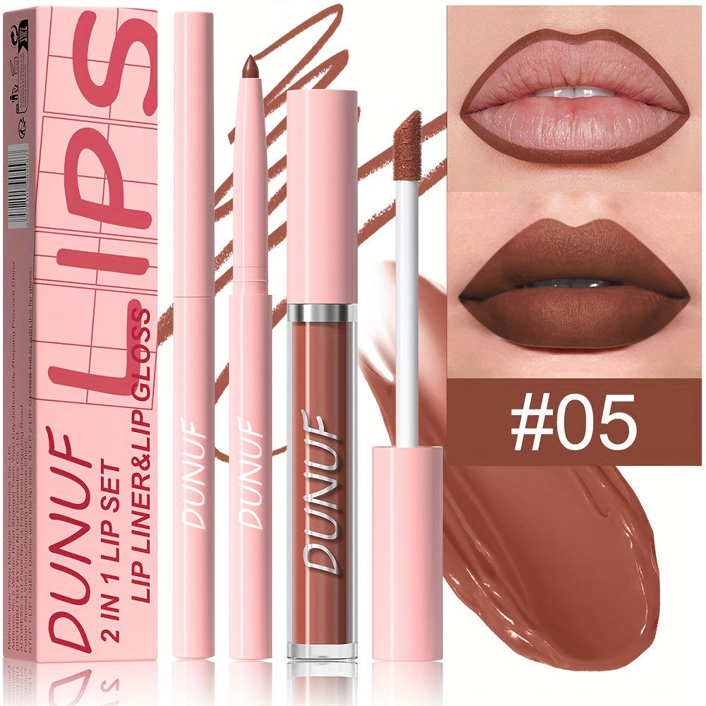 Matte lip gloss lip liner set that is durable, waterproof, sweat-resistant, and easy to color.