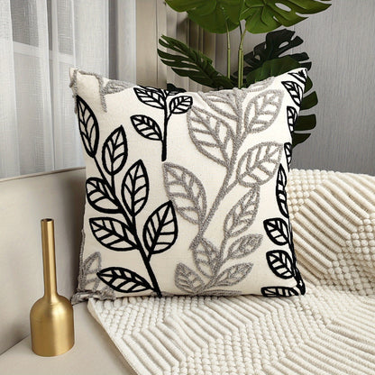 1 piece leaf embroidery cushion cover for home decor, fits sofa and bedroom without pillow insert.