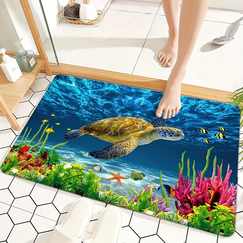 Soft Non-Slip Bath Rug featuring a Sea Turtle Pattern, Absorbent Carpet for Home Living Room Bathroom. Funny and Stylish Home Decor Accessory.