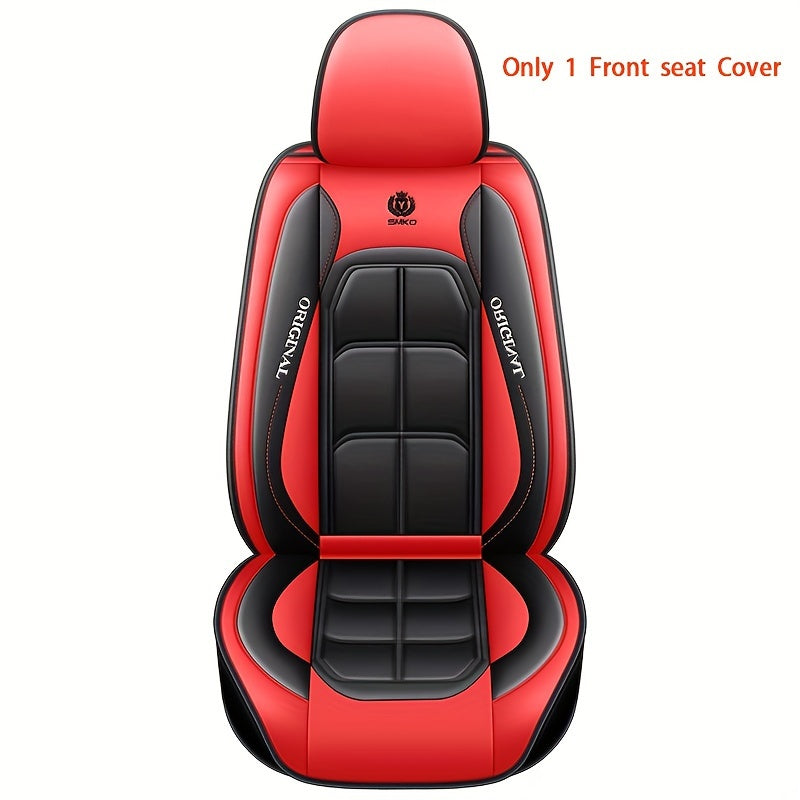 Luxury embroidered PU leather car seat cover cushion for sedan SUV front seat with sponge filling. Hand wash/dry clean, fits most vehicles for car seat protection. Modern sleek woven